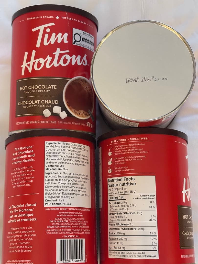 4缶【Tim Hortons（ティムホートンズ）ホットチョコレート】 - メルカリ