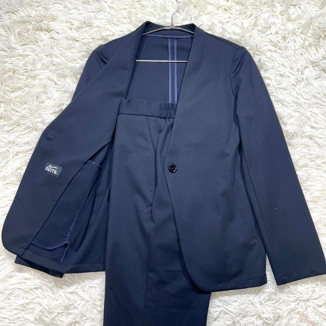 春夏【未使用タグ付☆洗える】パジャマスーツ　セットアップ　カラーレス　ネイビーS パジャマスーツ】スタンダードジャケット 紺 セットアップ着用可【AOKI