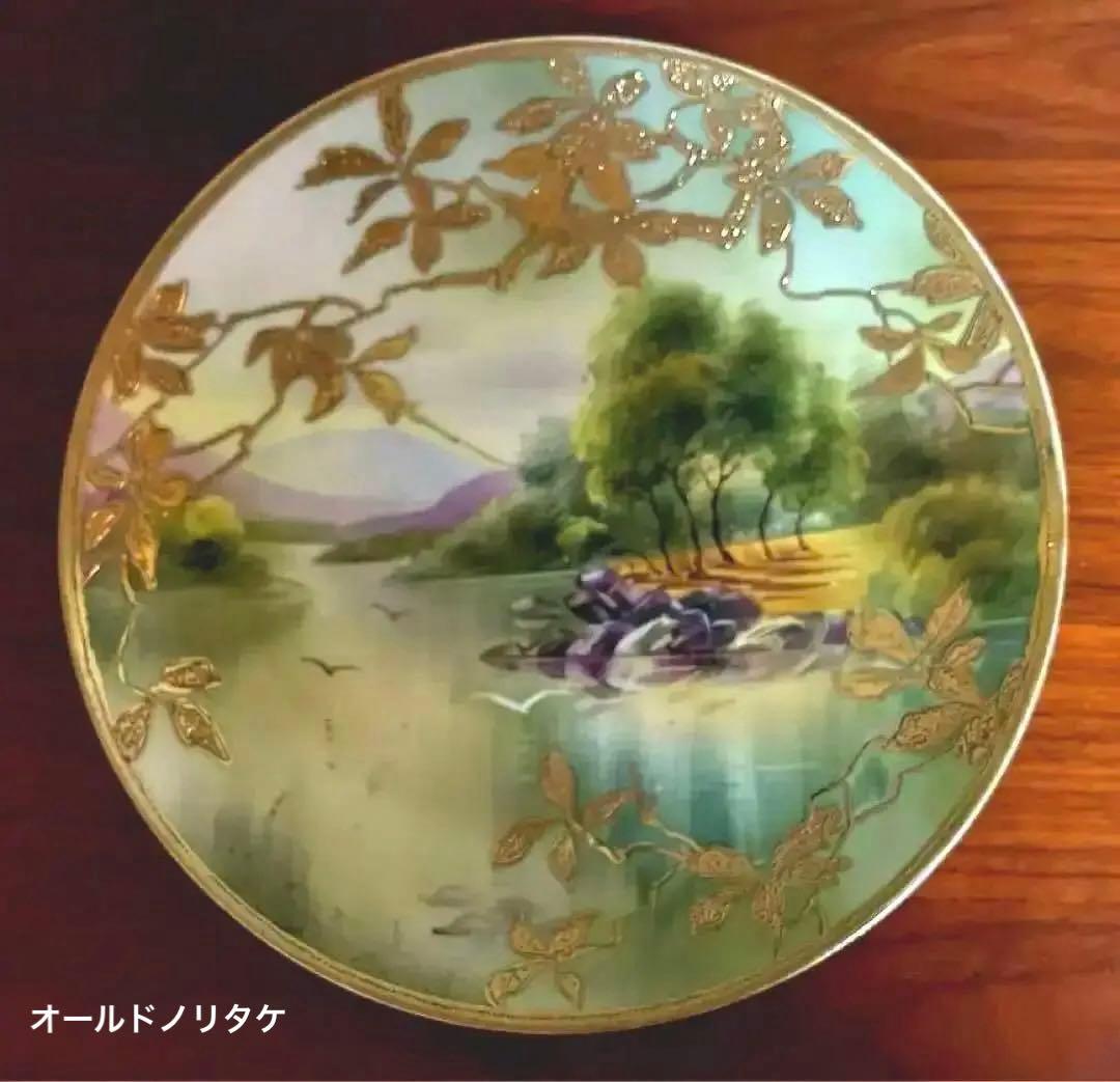 オールドノリタケ　飾り皿 金盛り　風景　メープルリーフ印　里帰り　骨董　明治 オールドノリタケ 飾り皿 金盛り 風景 メープルリーフ印 里帰り 骨董