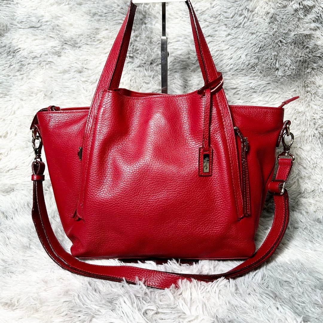 極美品】銀座かねまつ 2way ショルダーバッグ 赤 レザー - メルカリ