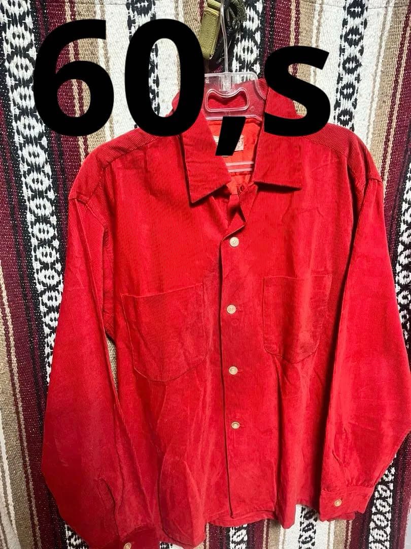 60,s archie jacobsonコーデュロイシャツ 60年代 60s 開襟 ループカラー オレンジ 長袖 | ビンテージ古着屋Feeet