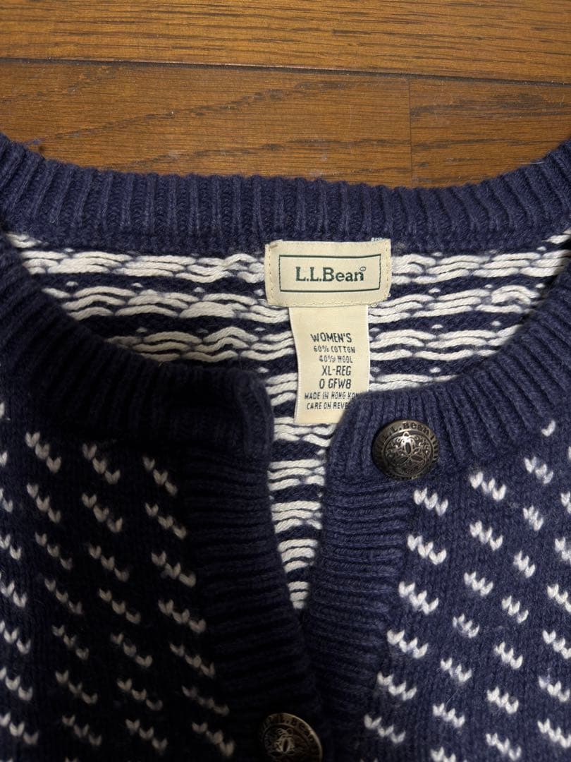 L.L.Bean バーズアイ ニットカーディガン XL コットン　ウール