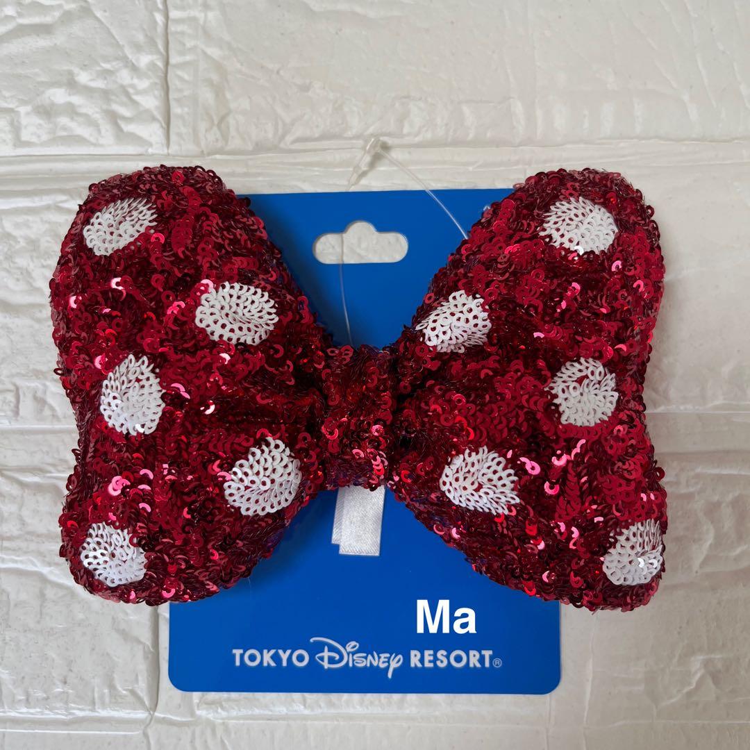 ディズニー ミニー ヘアゴム ヘアポニー リボン スパンコール レッド