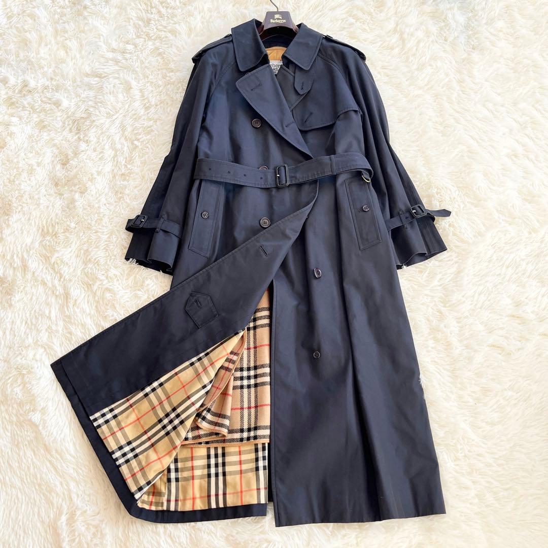 極美品　バーバリー　トレンチコート　ネイビー　ライナー　ノバチェック　ベルト バーバリー トレンチコート ダブル ベルト ネイビー ノバチェック 175