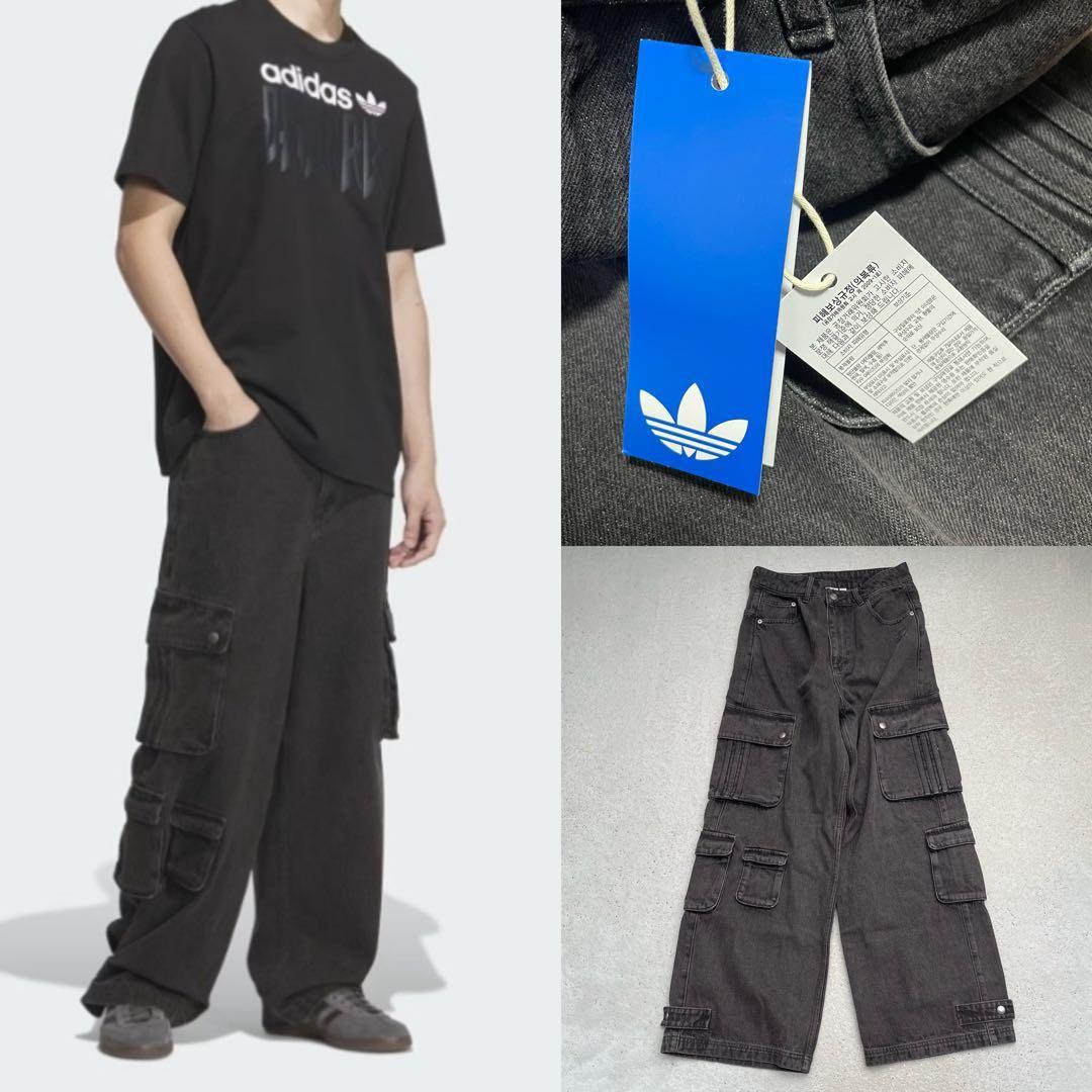新品 adidas originals デニムカーゴパンツ ブラック - メルカリ