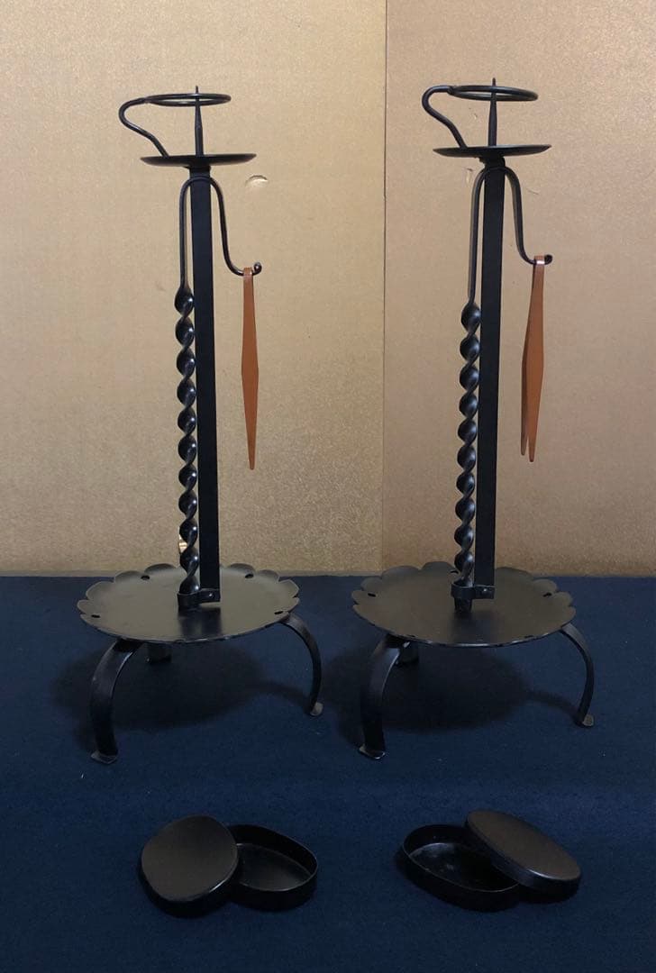 割引❗️《R》茶道具 夜咄 膳燭一対 燭立 燭台 元箱　260120き5