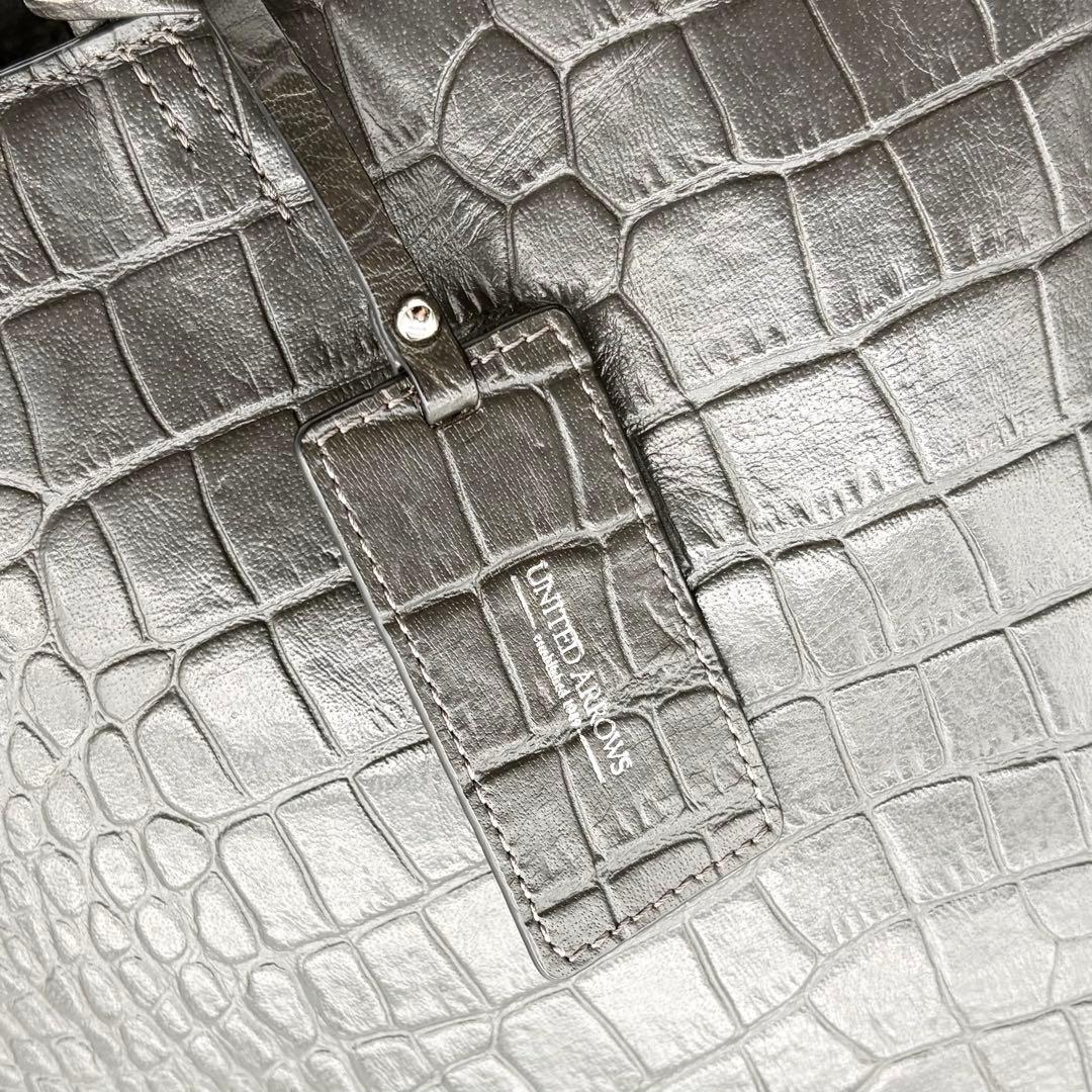 美品】ユナイテッドアローズ トートバッグ クロコ型押し A4可 肩掛け