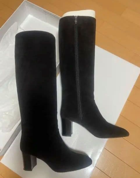 ダイアナ スエード ロングブーツ 中ヒール ダイアナ DIANA ロングブーツ （黒合皮スエード） -アウトレット通販