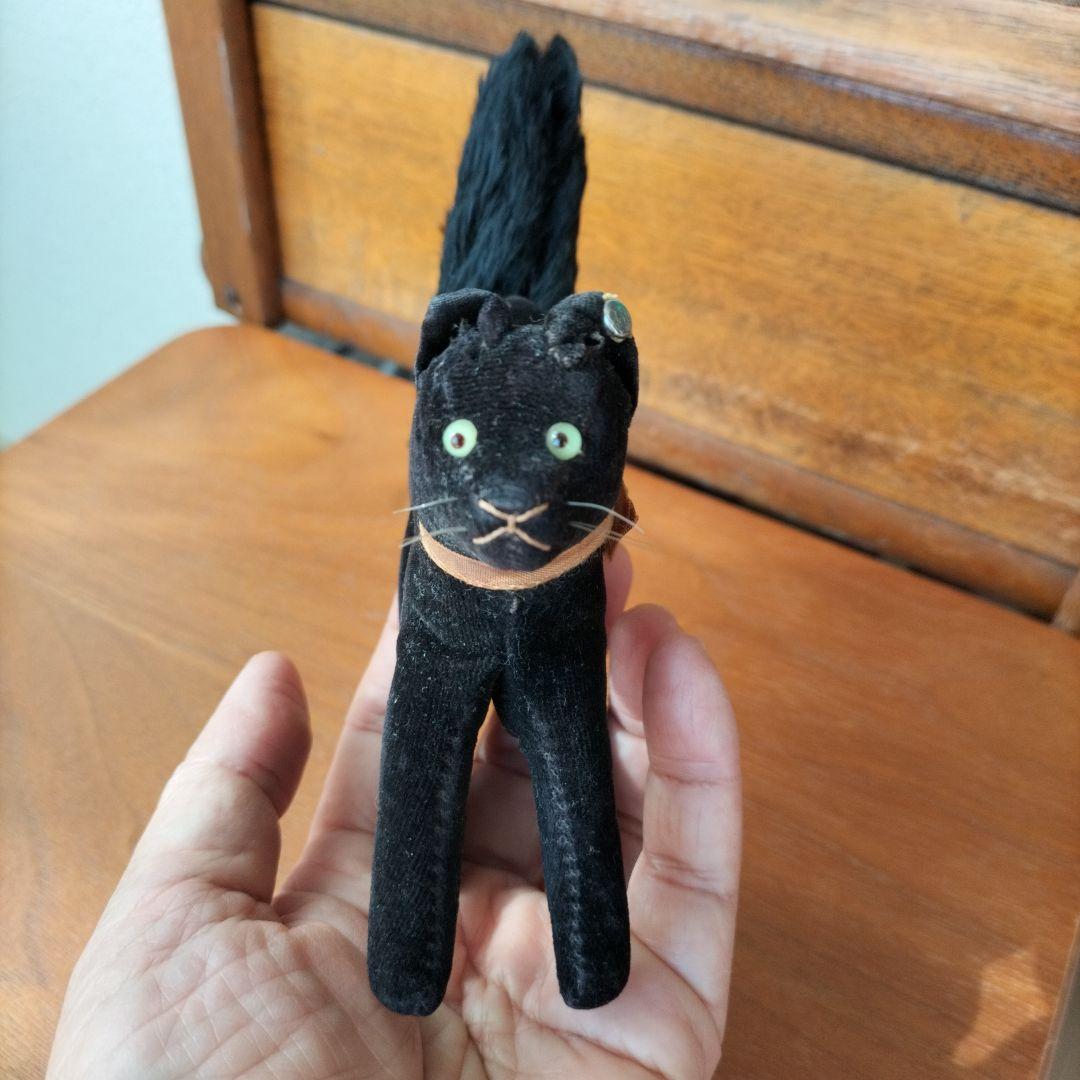 ビンテージ シュタイフ トム キャット 黒猫 別珍製 高さ10cm ③
