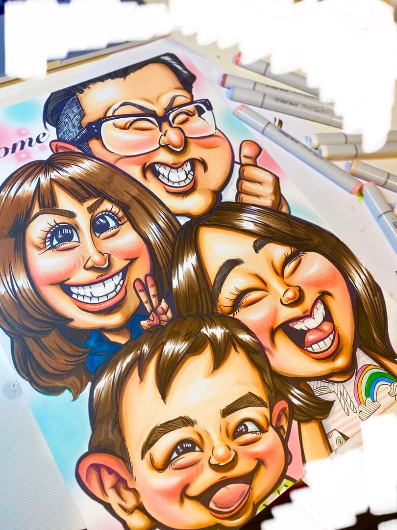 世界で1枚の手描きのオーダーメイド似顔絵★家族一緒に★記念日★誕生日★お祝い 大切な記念日に贈る】世界で1枚のオーダー似顔絵☆ご両親プレゼント