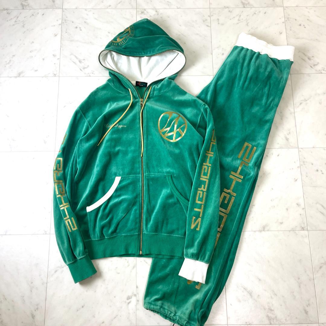 24karats ベロア セットアップ 上L 下XL ジャージ オカザイル 緑