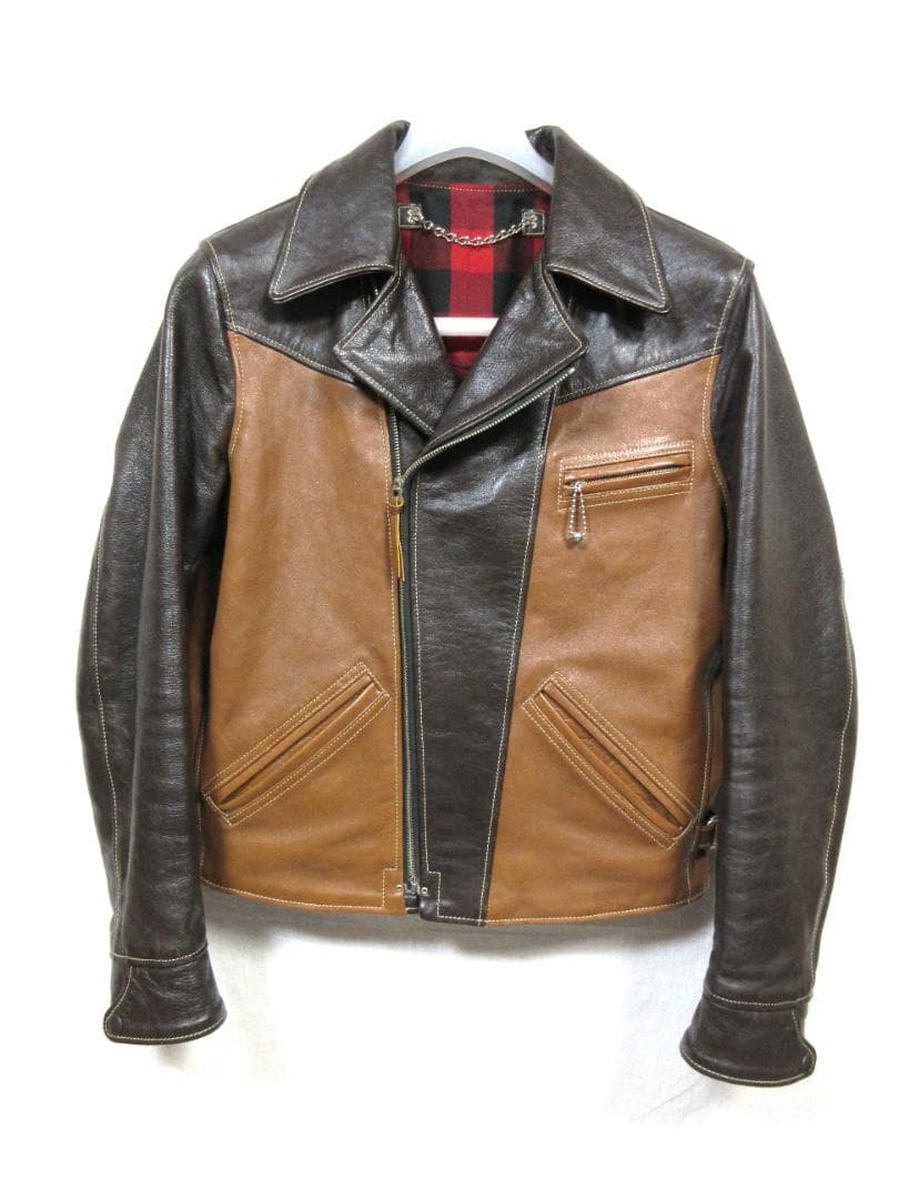 High Notch ハイノッチ ツートン レザー ダブル ライダースジャケット