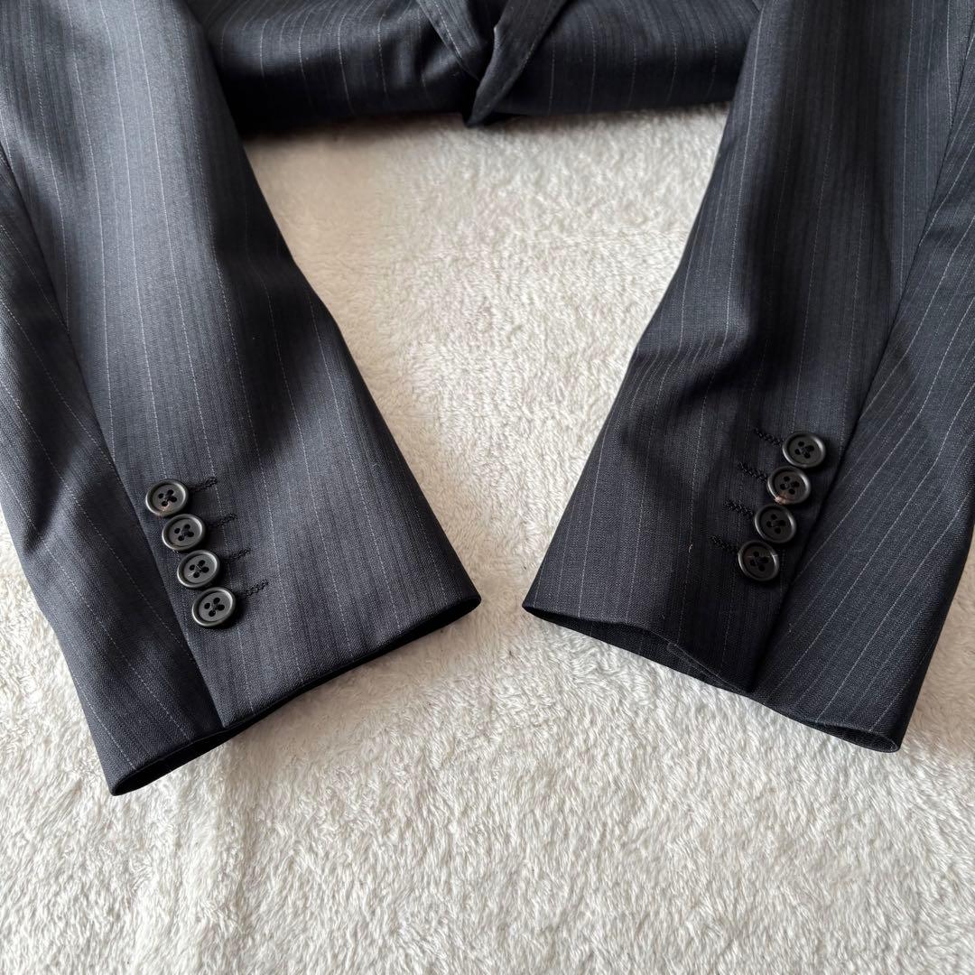 美品 Paul Smith ポールスミス ゼニア生地 ストライプ スーツ 黒 L