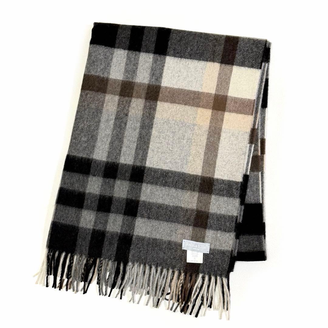 ジョシュアエリス 大判ストール マフラー カシミヤ100% チェック グレー Joshua Ellis（ジョシュアエリス） Joshua Ellis【ジョシュア エリス