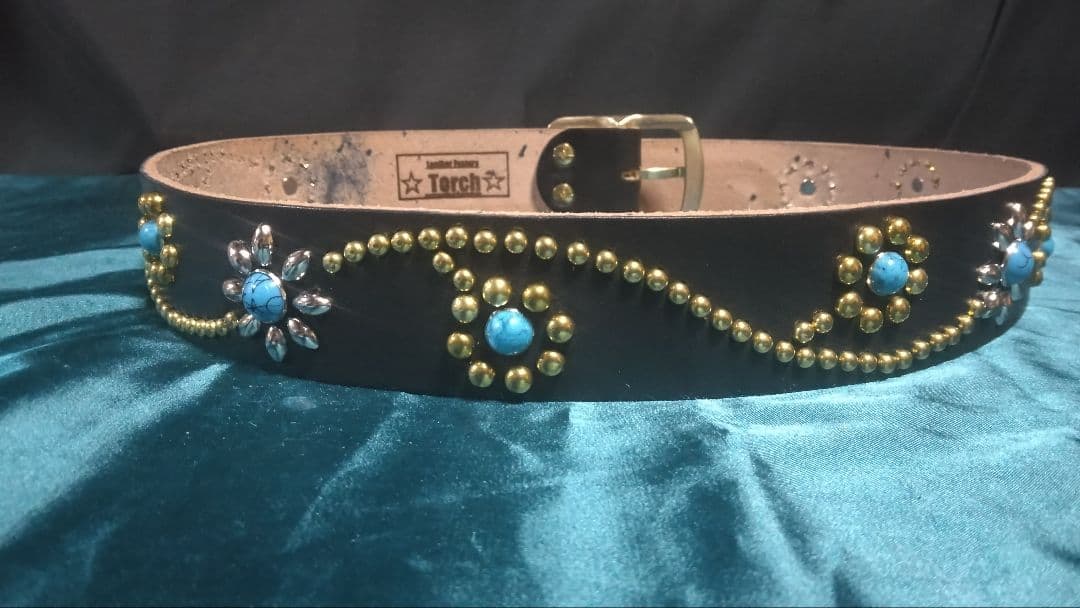 昭南ベンズレザーツタ&フラワースタッズベルト タイプB ターコイズ