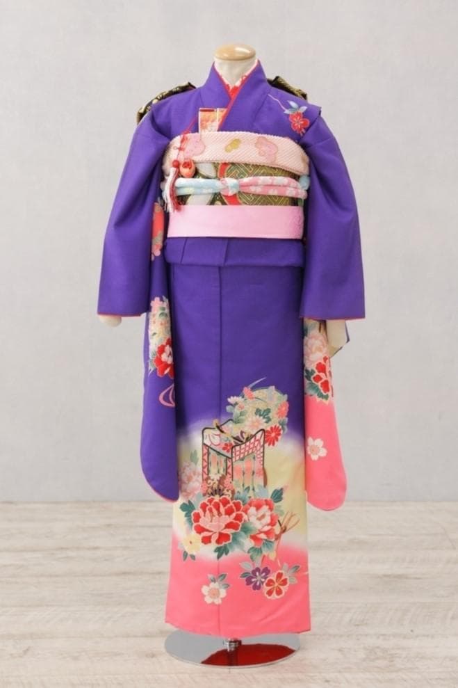 ＜夏の大セール＞7歳七五三セット(紫) 七五三 7歳着物 レンタル フルセット 紫 梅と菊 女の子 七歳 753