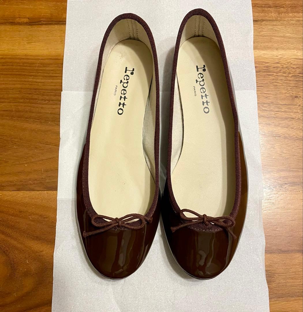 repetto ローヒールパンプス 晴雨兼用 38ブラウン 23.5㎝ 生活防水対応Vカットフラットレインパンプス/オールウェザーパンプス