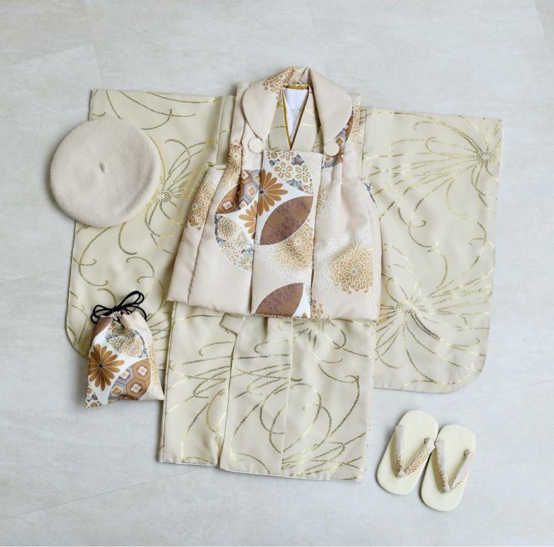 〔完売品〕utatane ひよこ商店 被布セット　七五三　クリーム　古典柄 レンタル】七五三 3歳 着物 ひよこ商店 女の子 被布セット 子供 kids