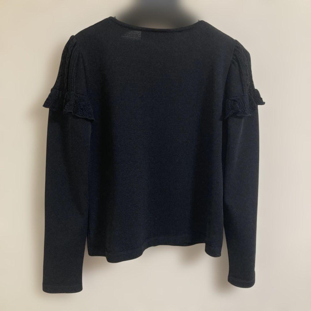 エムズグレイシー フリル リボン ジップアップ カーディガン 38 M 黒