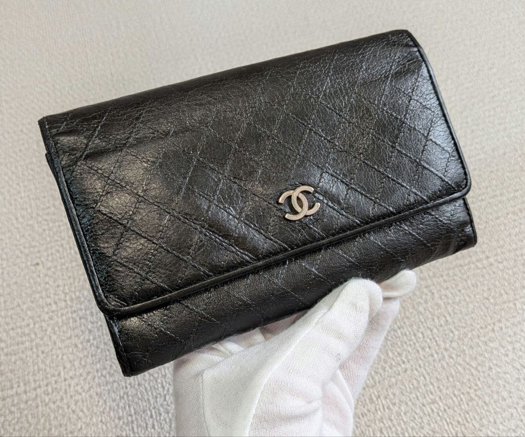 シャネル 黒 ビコローレ バイカラー 折り財布 ミニ財布 ショルダー