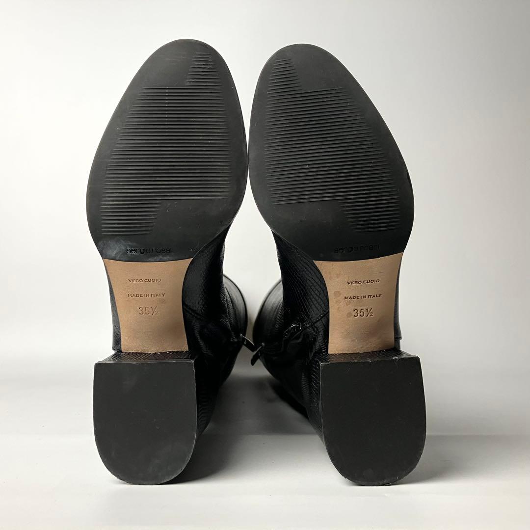 美品】セルジオロッシ リザードロングブーツ ブラックバックル 黒22.5