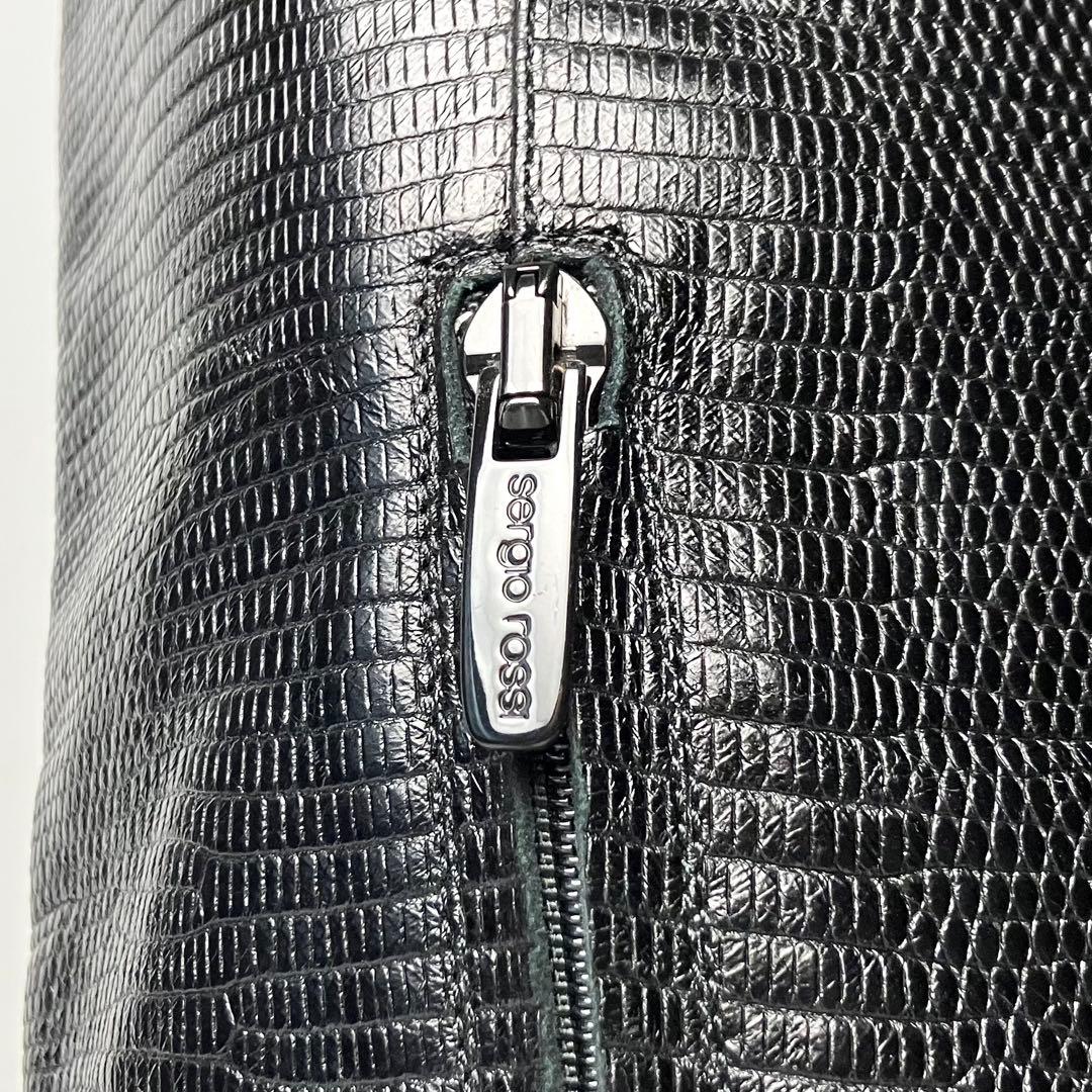 美品】セルジオロッシ リザードロングブーツ ブラックバックル 黒22.5