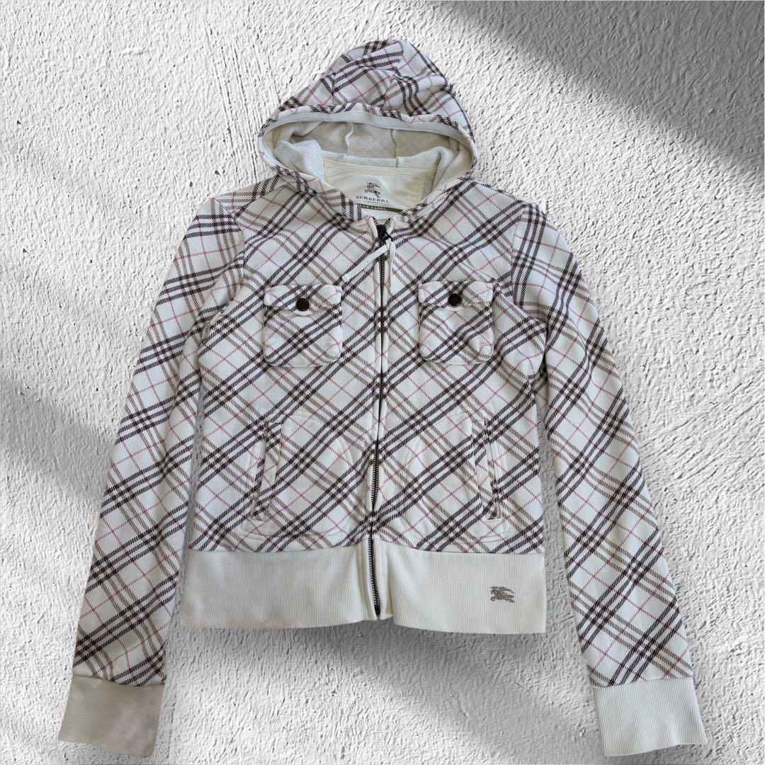 バーバリーブルーレーベル 38 ジップパーカーノバチェックy2k 短丈