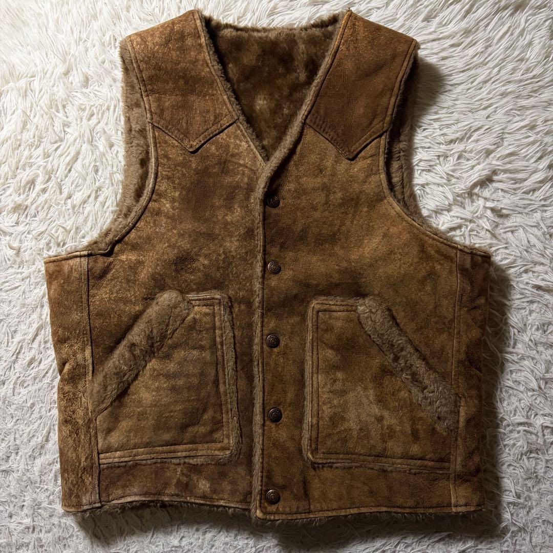 【雰囲気抜群】schott ムートン　羊革　シープスキン　ベスト　ブラウン 雰囲気抜群】schott ムートン 羊革 シープスキン ベスト ブラウン