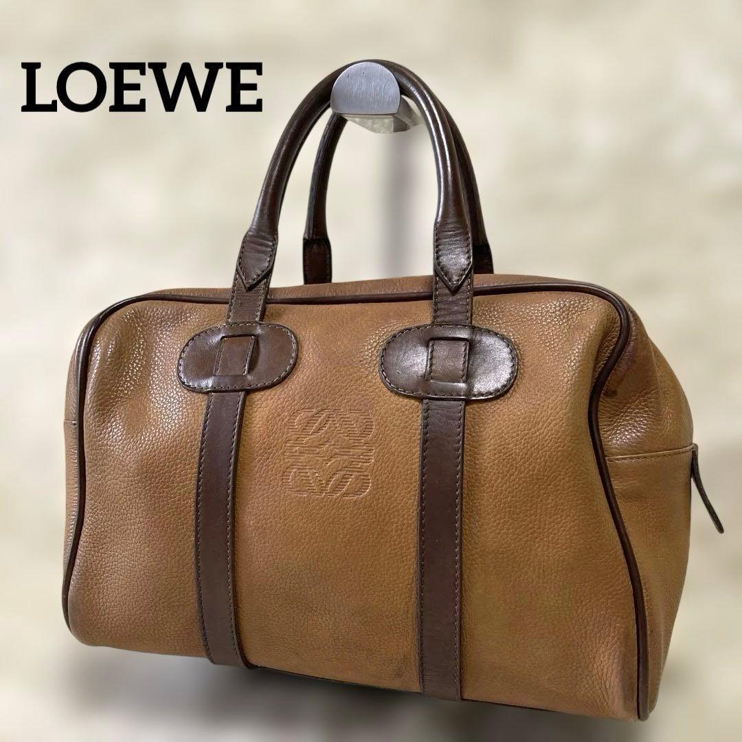 LOEWE ロエベ アナグラム ボストン ハンドバッグ レザー 茶 ブラウン