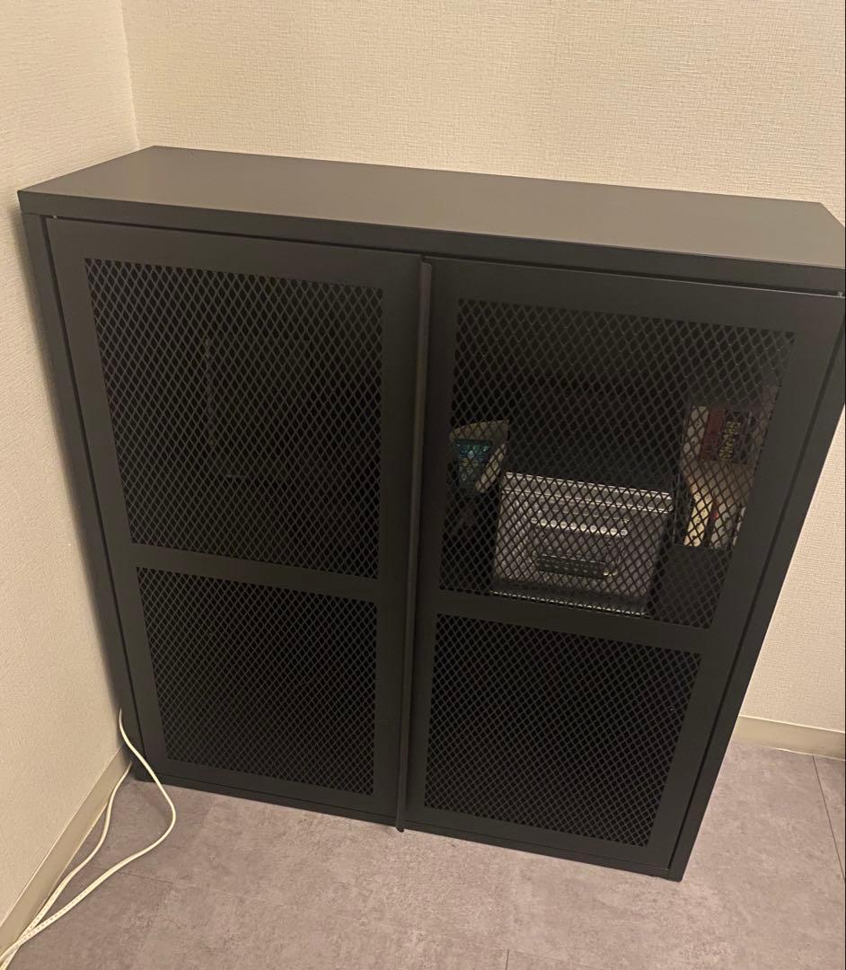 IKEA IVAR イーヴァル　キャビネット　ブラック IVAR イーヴァル キャビネット 扉付, ブラック メッシュ, 80x83 cm - IKEA
