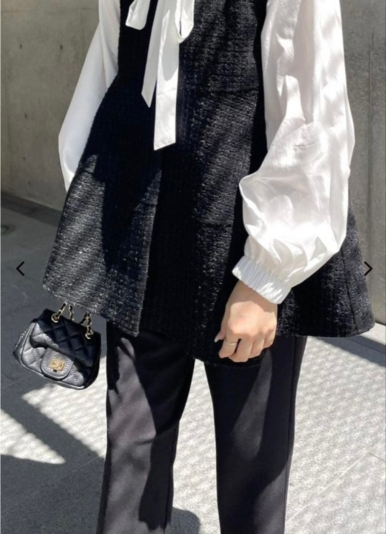 anana ラメシャギーツイード 立体フォルムベスト セレモニー ブラック