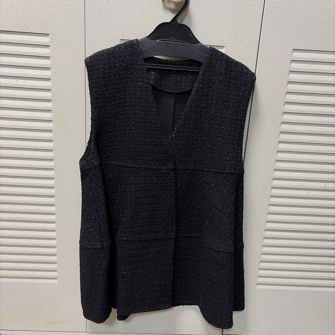 anana ラメシャギーツイード 立体フォルムベスト セレモニー ブラック