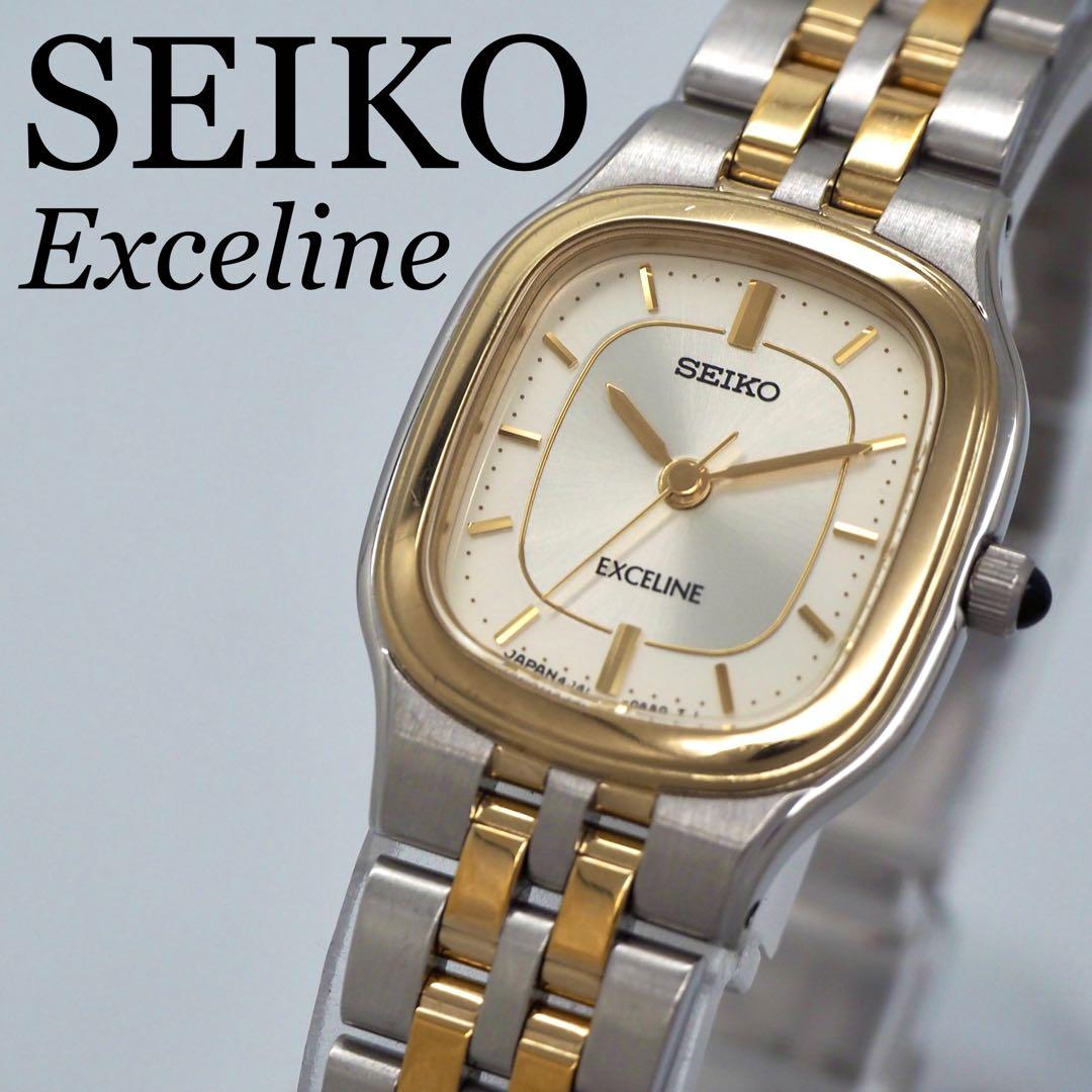 228 稼働【美品】SEIKO時計 エクセリーヌ レディース スクエア　ゴールド SEIKO腕時計 エクセリーヌ【SWDL160】電池式クオーツ／ レディース 革