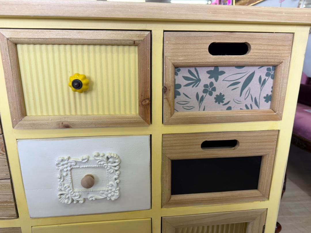 カントリー キャビネット リビングボード レトロ 棚 イエロー 引出