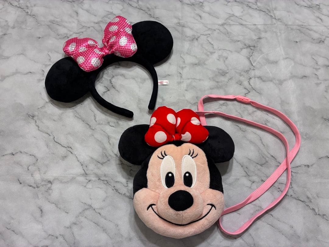 ディズニー ミニーカチューシャ ピンク ドット柄 イヤリング