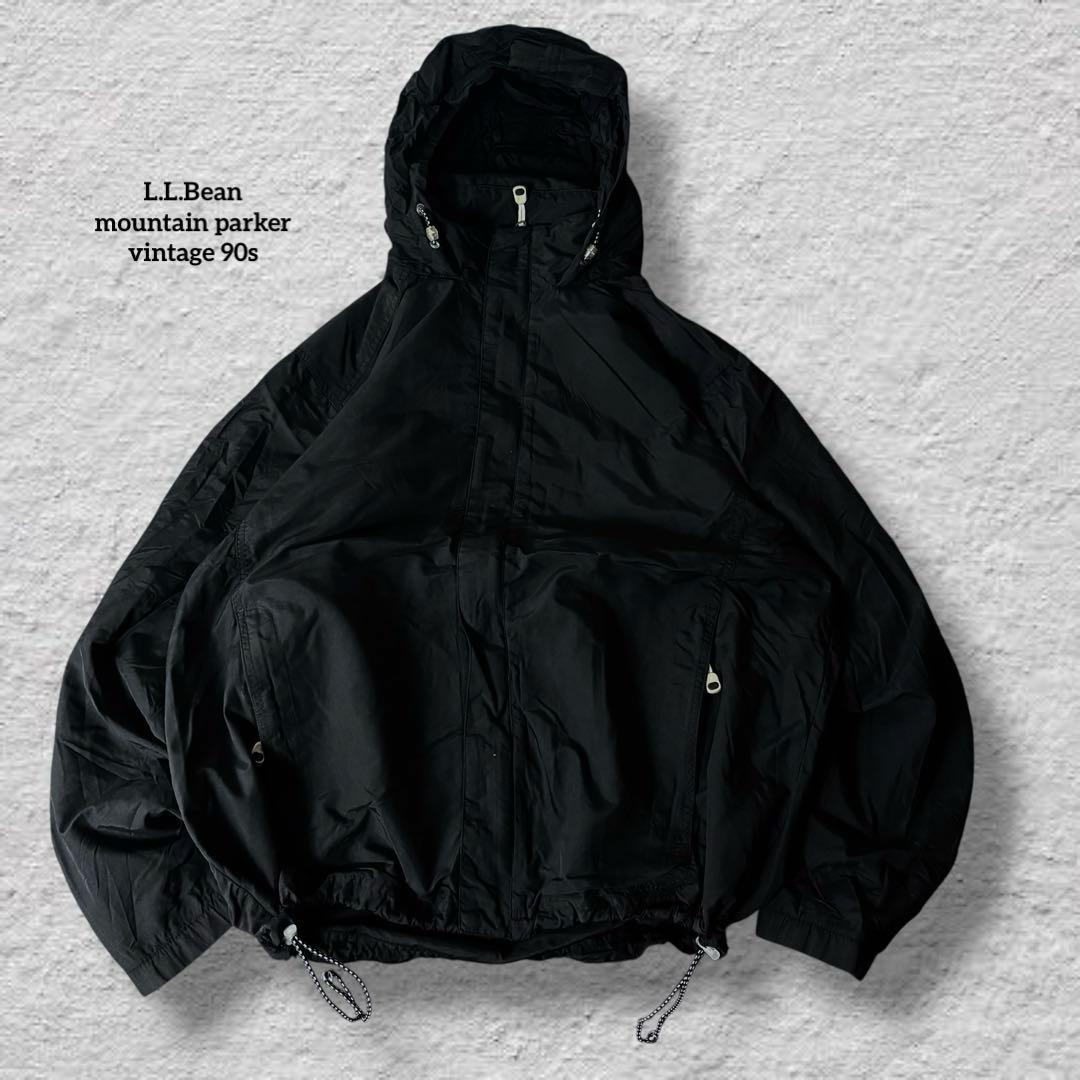 エルエルビーンマウンテンパーカー90s古着vintageブラック超激レアメンズL L.L.Bean（エルエルビーン） 00s 企業ロゴ刺繍 ナイロン マウンテン