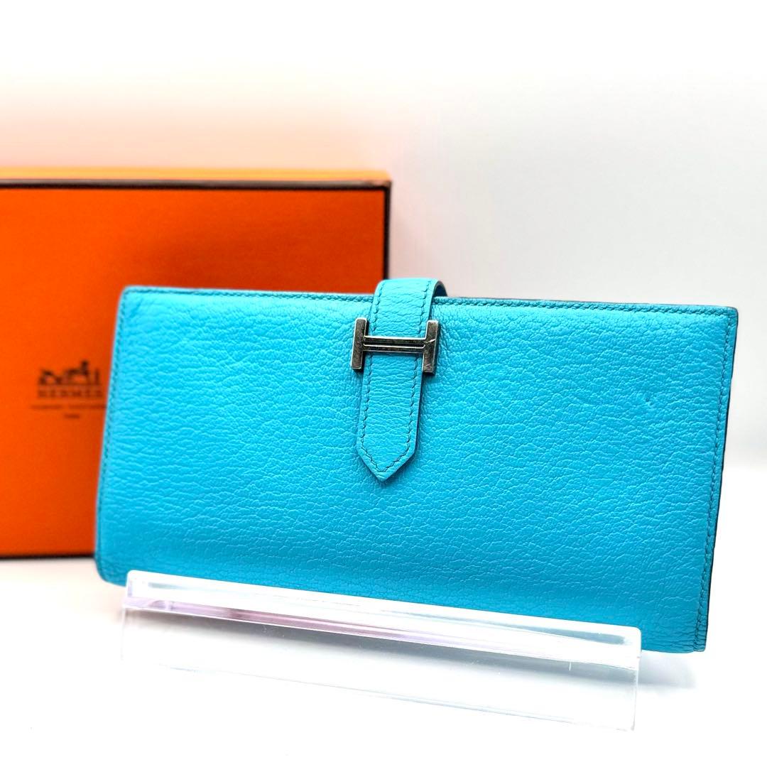 HERMES エルメス ベアンスフレ シェーブル SV金具 マチ付き 希少カラー HERMES（エルメス） 二つ折り長財布 ベアン スフレ Bearn Souffle