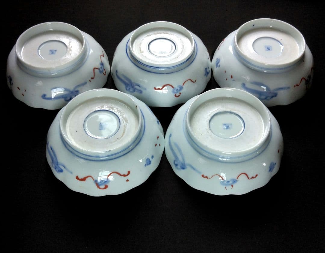 明治～大正 古伊万里 絢爛豪華 金襴手 二重角冨紋 膾皿 5客揃 角富 な