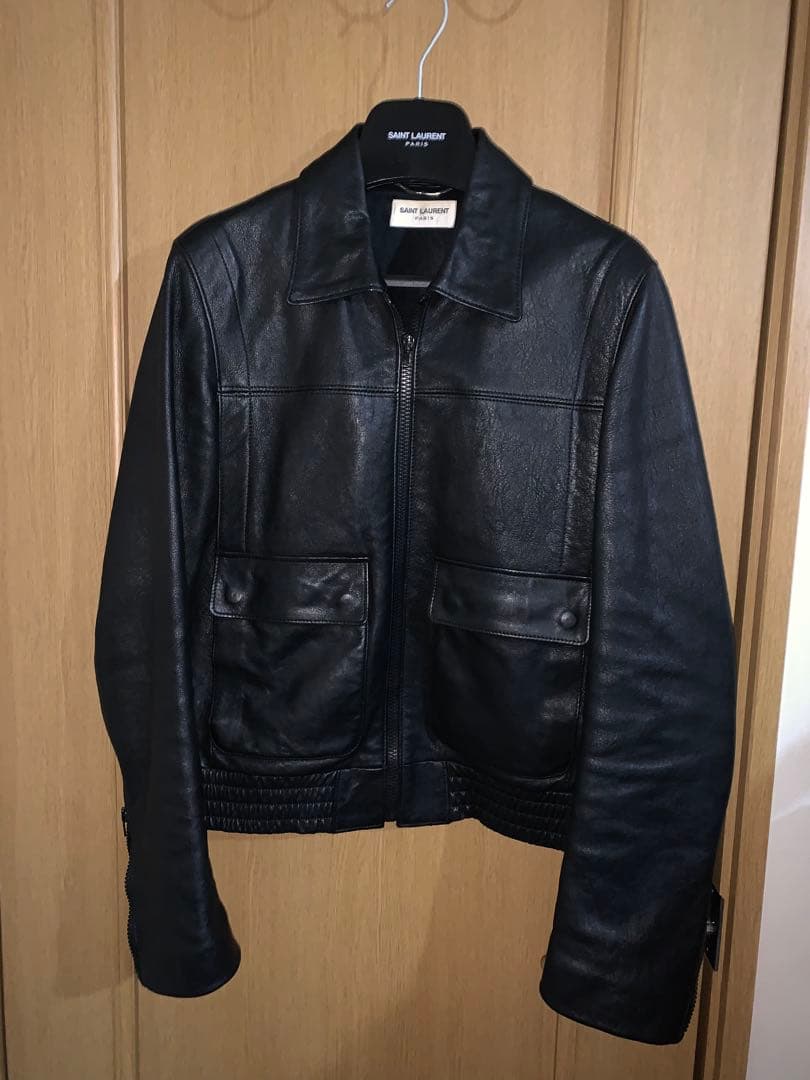 Saint Laurent ブラックA2タイプレザージャケット Saint Laurent フラップポケット レザージャケット | ブラック