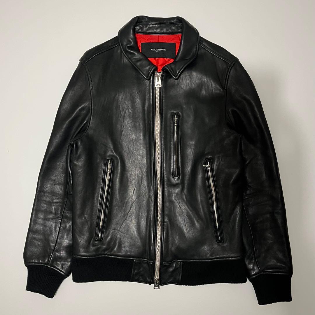 NANO UNIVERSE シープスキン ダブルジップ レザージャケット NANO UNIVERSE (ナノユニバース) ヴィンテージ加工 シープ スキン