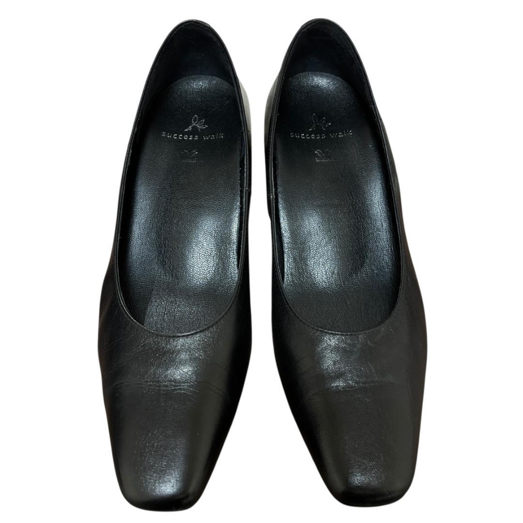 ワコール サクセスウォーク スクエアトゥ パンプス レザー ブラック