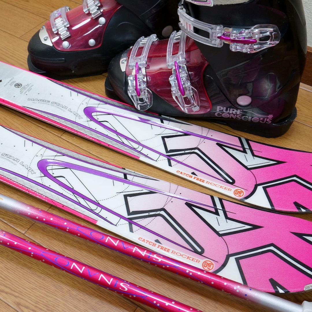 メンテ済 142cm 靴25～25.5cm K2 レディーススキーセット(140