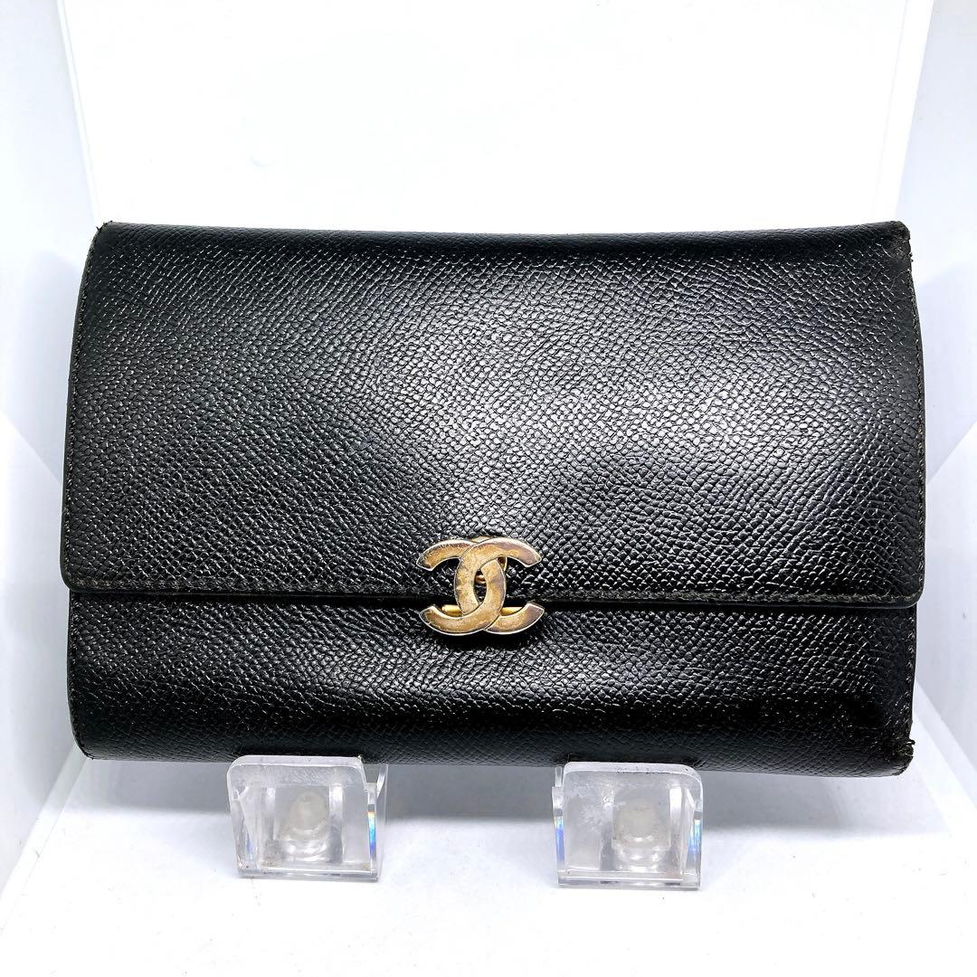 20 シャネル 長財布 がま口 キャビアスキン ココマーク 折り財布