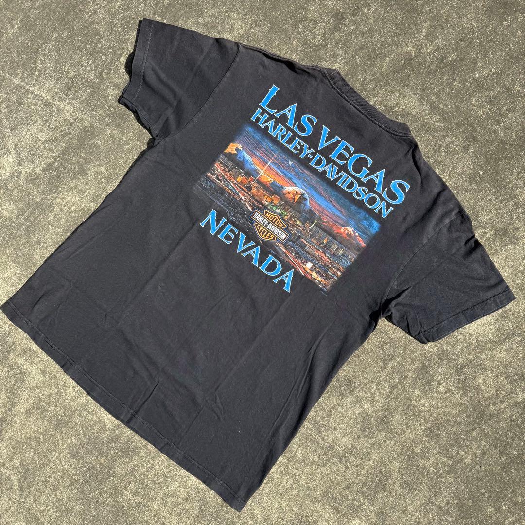 00s USA製 ハーレーダビッドソン T 両面プリント フェード 鷲 紺 L