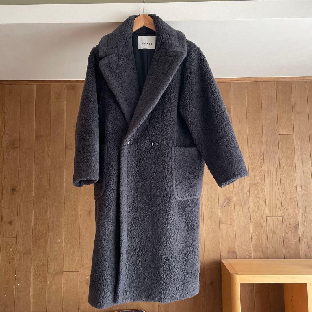 アナイ ANAYI テディベア カーリーウールロングコクーンコート