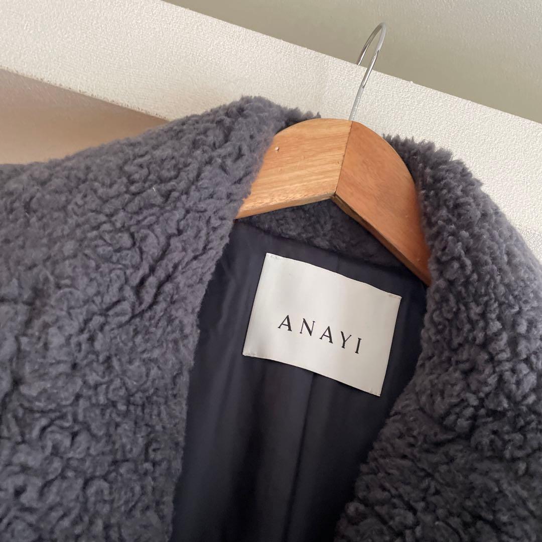 アナイ ANAYI テディベア カーリーウールロングコクーンコート