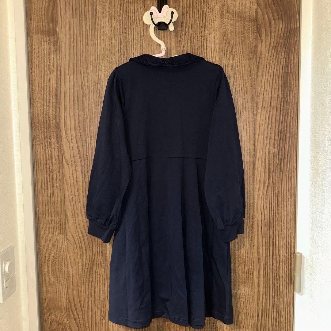 新品未使用 メゾピアノ バレエ 衿つき 前開きカットワンピース 紺