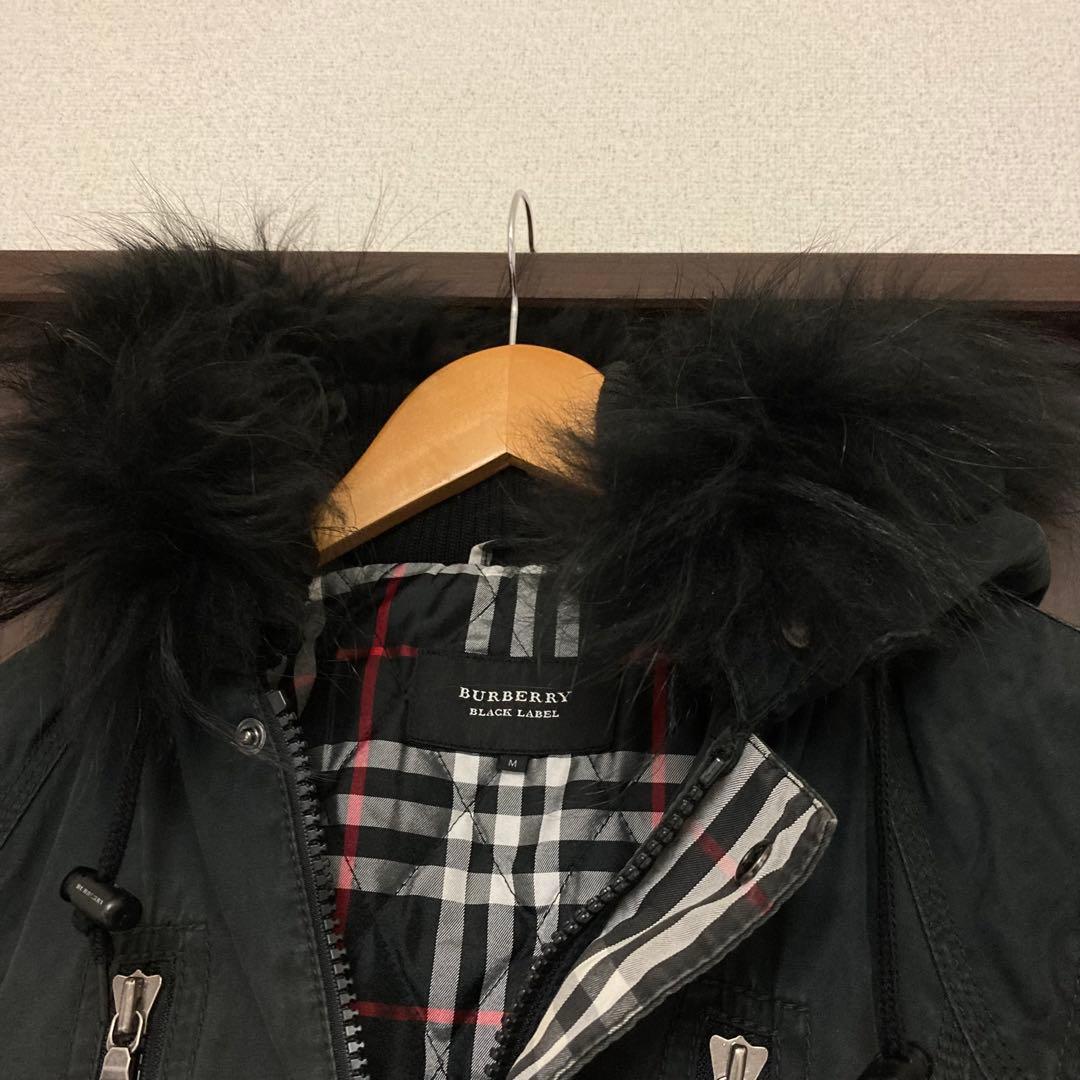 バーバリー ブラックレーベル ミリタリー 中綿ファージャケット 黒 M