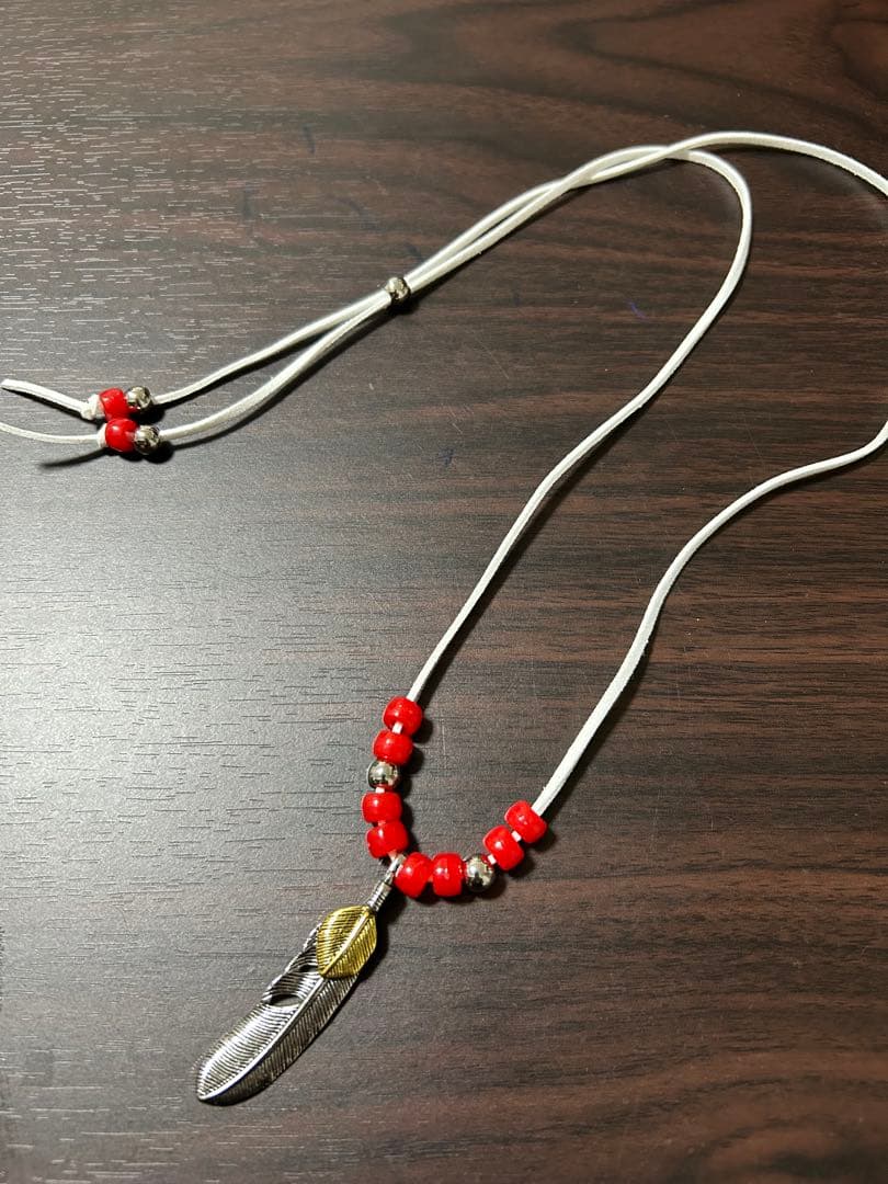 上金フェザーネックレス キムタク好きの方に 白 ホワイト 紐 アメカジ