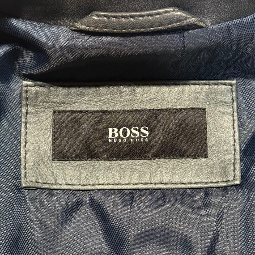 希少カラー ネイビー系 ヒューゴボス シングルライダースジャケット 羊